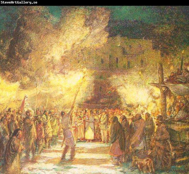 Berninghaus, Oscar Edmund Firelight Procession at the Pueblo on Christmas Eve